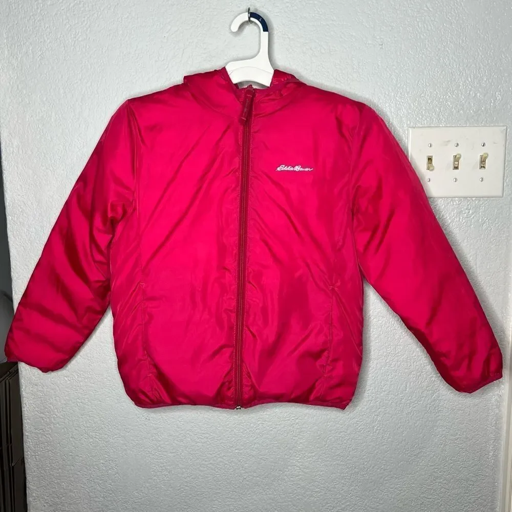 Eddie Bauer Reversible Duck Down Jacket Coat Royal Red/Pink Ombré Girl M/10/12